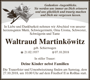 Traueranzeige von Waltraud Martinköwitz von WVG - Wochenspiegel Dessau / Köthen