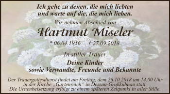 Traueranzeige von Wartmut Miseler von WVG - Wochenspiegel Dessau / Köthen