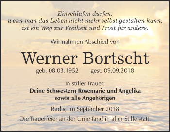 Traueranzeige von Werner Bortscht von WVG - Wochenspiegel Wittenberg