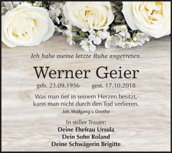 Traueranzeige von Werner Geier von Mitteldeutsche Zeitung