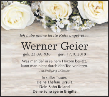 Traueranzeige von Werner Geier von Super Sonntag Wittenberg