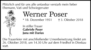 Traueranzeige von Werner Poser von Mitteldeutsche Zeitung Halle/Saalkreis
