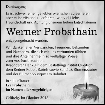 Traueranzeige von Werner Probsthain von Mitteldeutsche Zeitung Köthen