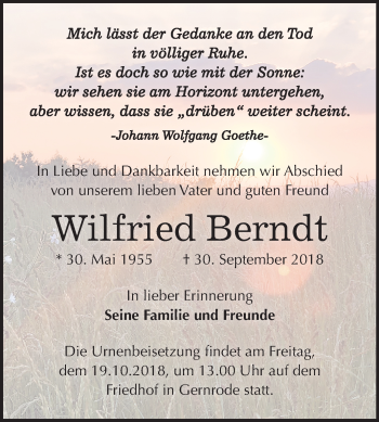 Traueranzeige von Wilfried Berndt von Mitteldeutsche Zeitung