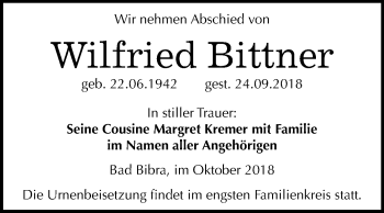 Traueranzeige von Wilfried Bittner von Mitteldeutsche Zeitung