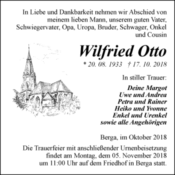 Traueranzeige von Wilfried Otto von Mitteldeutsche Zeitung