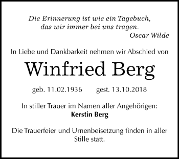 Traueranzeige von Winfried Berg von Mitteldeutsche Zeitung Halle/Saalkreis