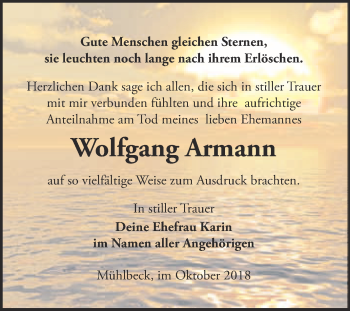 Traueranzeige von Wolfgang Armann von WVG - Wochenspiegel Bitterfeld