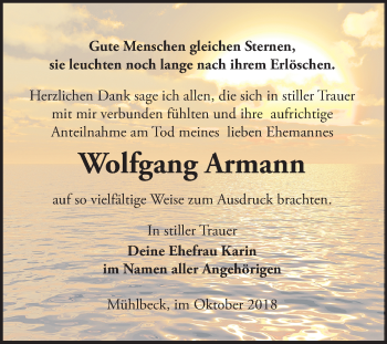 Traueranzeige von Wolfgang Armann von Mitteldeutsche Zeitung Bitterfeld