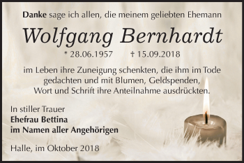 Traueranzeige von Wolfgang Bernhardt von Mitteldeutsche Zeitung Halle/Saalkreis