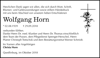 Traueranzeige von Wolfgang Horn von Mitteldeutsche Zeitung
