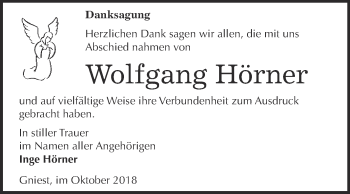 Traueranzeige von Wolfgang Hörner von Super Sonntag Wittenberg