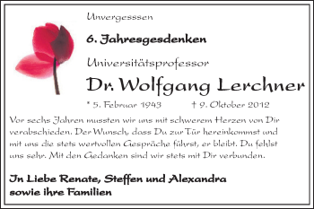 Traueranzeige von Wolfgang Lerchner von Mitteldeutsche Zeitung Halle/Saalkreis