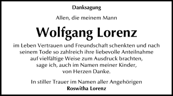 Traueranzeige von Wolfgang Lorenz von Mitteldeutsche Zeitung Dessau-Roßlau