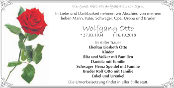 Traueranzeige von Wolfgang Otto von WVG - Wochenspiegel Wittenberg
