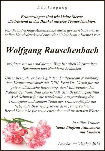 Traueranzeige von Wolfgang Rauschenbach von WVG - Wochenspiegel NMB / WSF / ZTZ