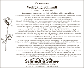 Traueranzeige von Wolfgang Schmidt von WVG - Wochenspiegel Aschersleben
