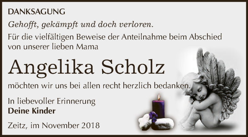  Traueranzeige für Angelika Scholz vom 03.11.2018 aus Super Sonntag Zeitz