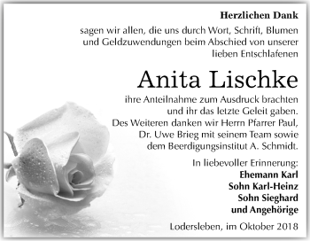 Traueranzeige von Anita Lischke von Mitteldeutsche Zeitung Merseburg/Querfurt