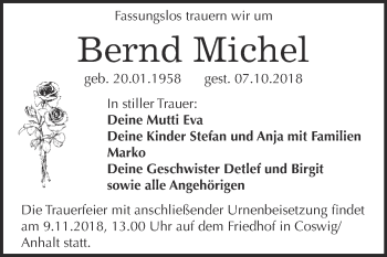 Traueranzeige von Bernd Michel von Super Sonntag Wittenberg