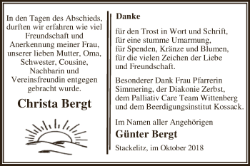 Traueranzeige von Christa Bergt von WVG - Wochenspiegel Dessau / Köthen