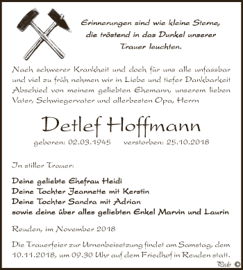 Traueranzeige von Detlef Hoffmann von Super Sonntag Zeitz
