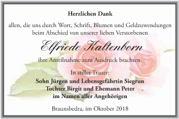 Traueranzeige von Elfriede Kaltenborn von WVG - Wochenspiegel Merseburg