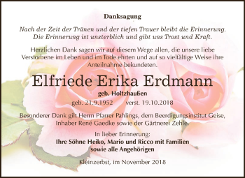 Traueranzeige von Elfriede Erika Erdmann von WVG - Wochenspiegel Dessau / Köthen