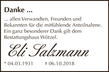Traueranzeige von Eli Salzmann von Super Sonntag Zeitz