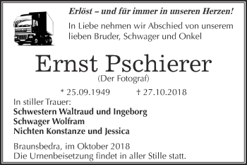 Traueranzeige von Ernst Pschierer von WVG - Wochenspiegel Merseburg