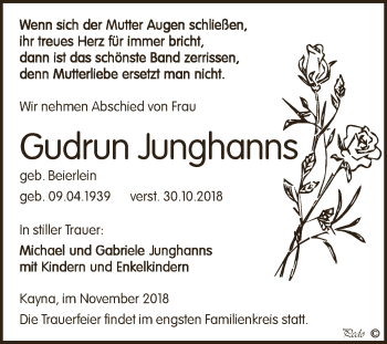 Traueranzeige von Gudrun Junghanns von Super Sonntag Zeitz