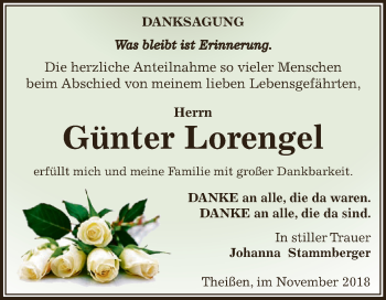 Traueranzeige von Günter Lorengel von Super Sonntag Zeitz