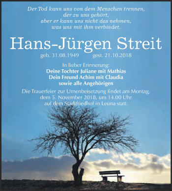 Traueranzeige von Hans-Jürgen Streit von WVG - Wochenspiegel Merseburg