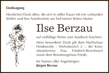 Traueranzeige von Ilse Berzau von WVG - Wochenspiegel Dessau / Köthen
