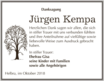 Traueranzeige von Jürgen Kempa von Wochenspiegel Mansfelder Land
