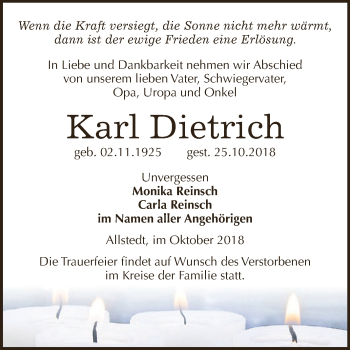 Traueranzeige von Karl Dietrich von Super Sonntag SGH Mansf. Land
