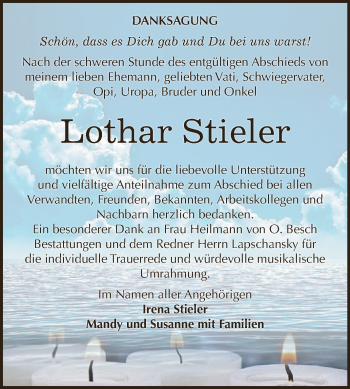 Traueranzeige von Lothar Stieler von WVG - Wochenspiegel Dessau / Köthen