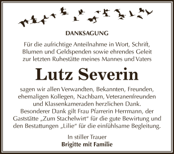 Traueranzeige von Lutz Severin von WVG - Wochenspiegel Dessau / Köthen