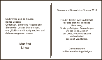 Traueranzeige von Manfred Linow von WVG - Wochenspiegel Dessau / Köthen