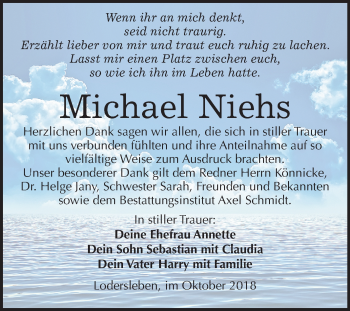 Traueranzeige von Michael Niehs von Mitteldeutsche Zeitung Merseburg/Querfurt