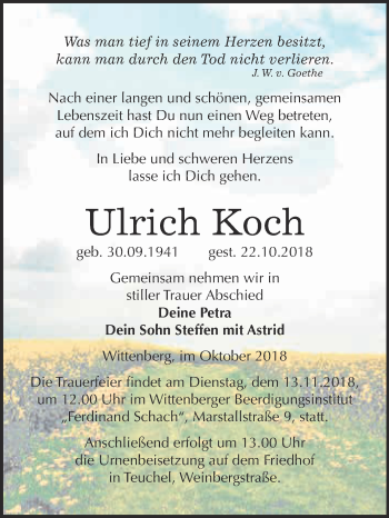 Traueranzeige von Ulrich Koch von WVG - Wochenspiegel Wittenberg