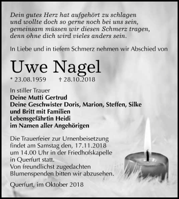 Traueranzeige von Uwe Nagel von WVG - Wochenspiegel Merseburg