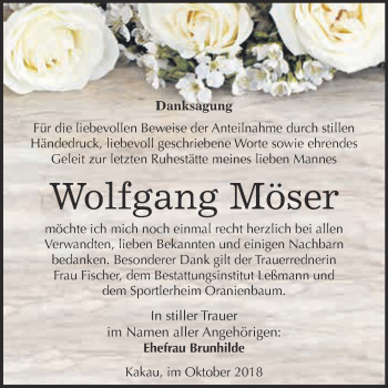 Traueranzeige von Wolfgang Möser von WVG - Wochenspiegel Wittenberg