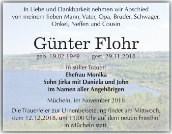 Traueranzeige von Günter Flohr von Mitteldeutsche Zeitung Merseburg/Querfurt