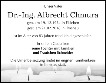 Traueranzeige von Albrecht Chmura von Mitteldeutsche Zeitung Sangerhausen