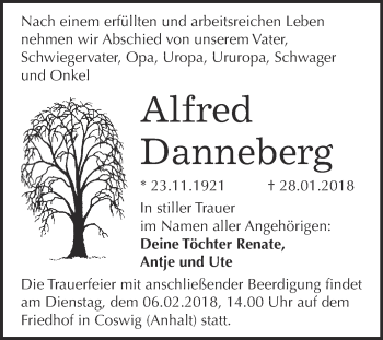 Traueranzeige von Alfred Danneberg von Super Sonntag Wittenberg