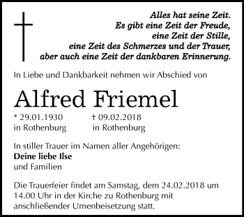 Traueranzeige von Alfred Friemel von Mitteldeutsche Zeitung Halle/Saalkreis