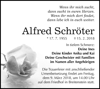 Traueranzeige von Alfred Schröter von Mitteldeutsche Zeitung