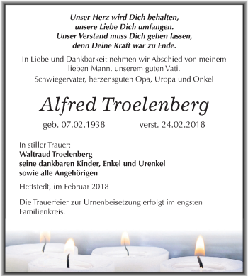 Traueranzeige von Alfred Troelenberg von Mitteldeutsche Zeitung