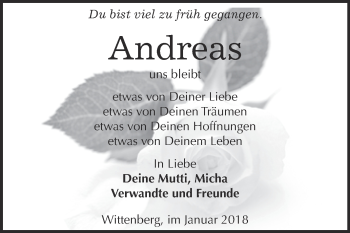 Traueranzeige von Andreas  von Super Sonntag Wittenberg